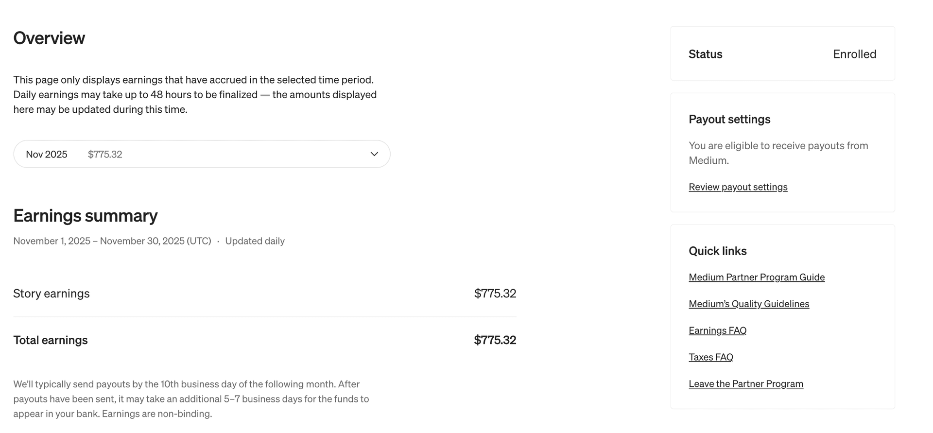 Medium Partner Program earnings proof