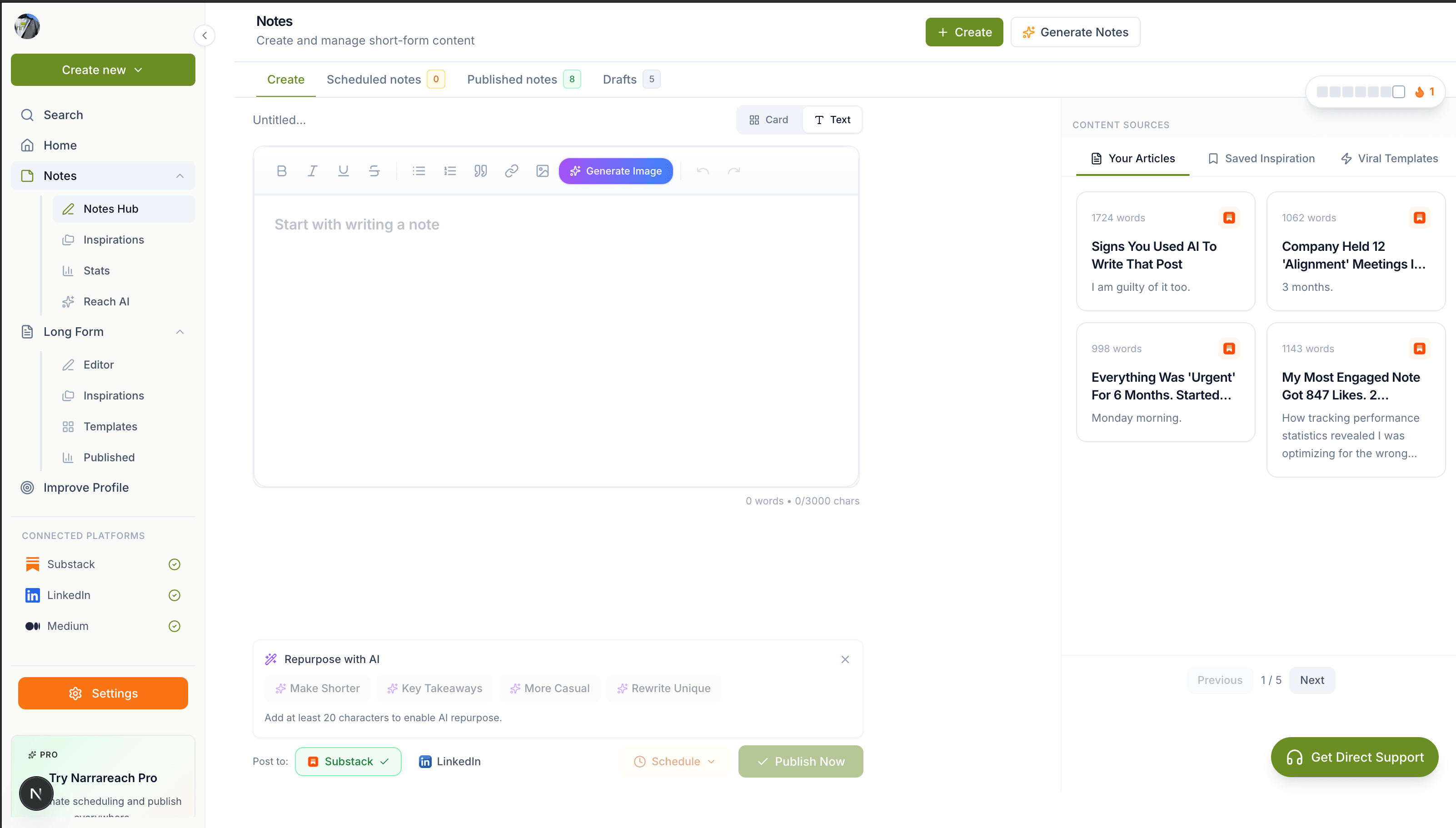 Narrareach notes editor