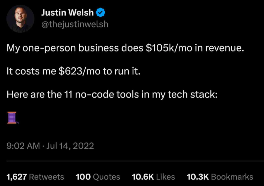 X hook example from a one-person business post